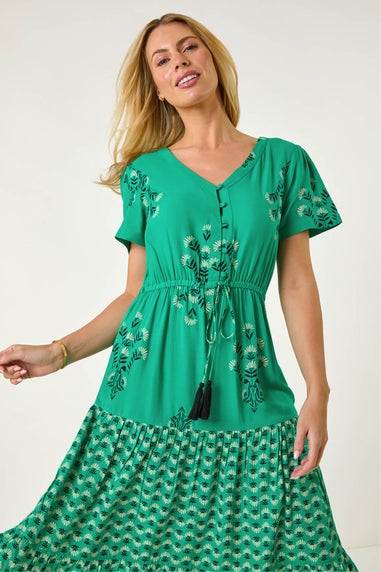 Roman Green Petite Floral Print Midi Dress