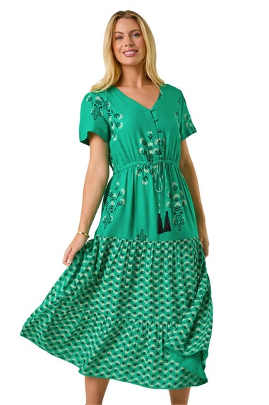 Roman Green Petite Floral Print Midi Dress