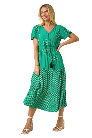 Roman Green Petite Floral Print Midi Dress