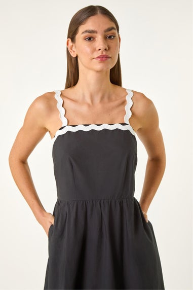 Roman Black Contrast Ric Rac Midi Dress