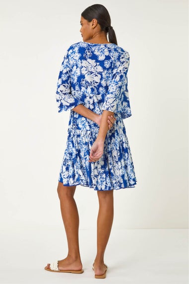 Roman Blue Shadow Floral Lace Smock Dress
