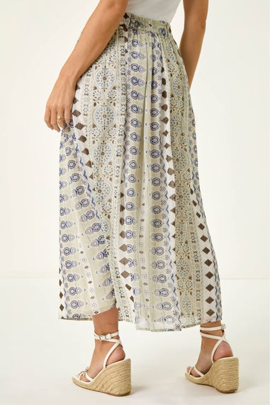 Roman Khaki Petite Metallic Print Tie Front Skirt