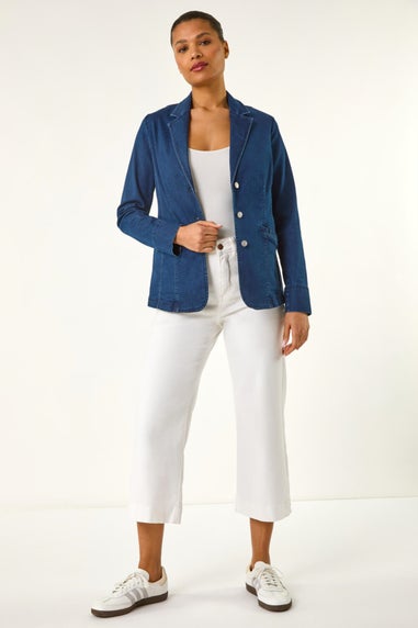Roman Indigo Denim Collar Stretch Blazer
