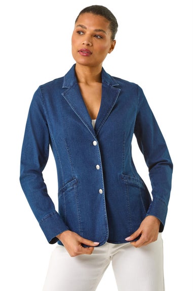 Roman Indigo Denim Collar Stretch Blazer