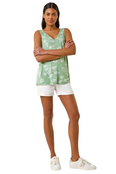 Roman Green Paisley Print Stretch Cami Top