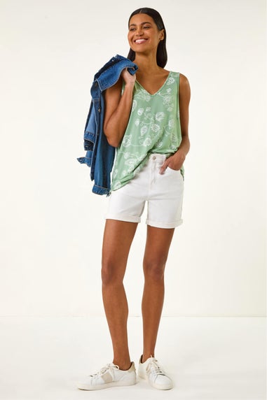 Roman Green Paisley Print Stretch Cami Top