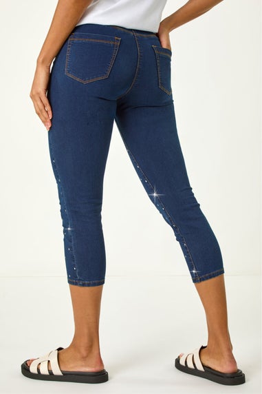 Roman Indigo Embellished Cropped Stretch Jeggings
