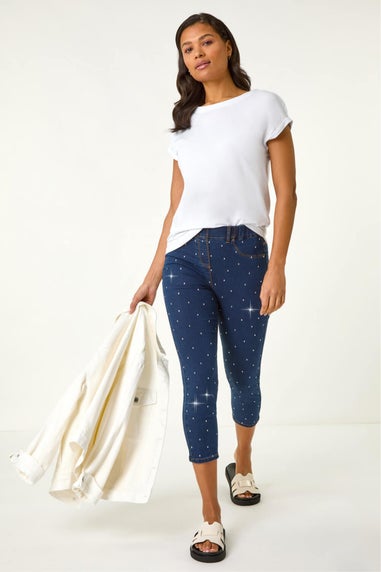 Roman Indigo Embellished Cropped Stretch Jeggings