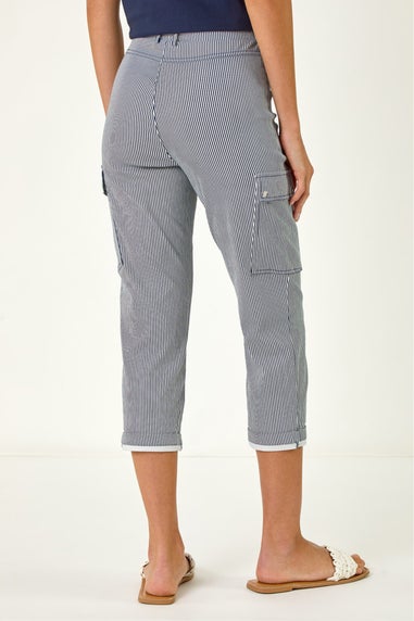 Roman Navy Stripe Cropped Cargo Trouser
