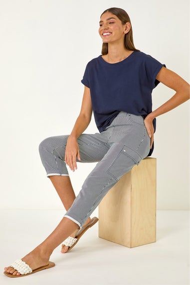 Roman Navy Stripe Cropped Cargo Trouser