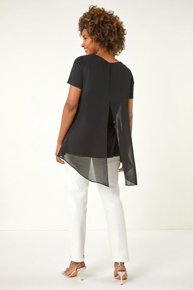 Roman Black Ring Front Chiffon Overlay Top