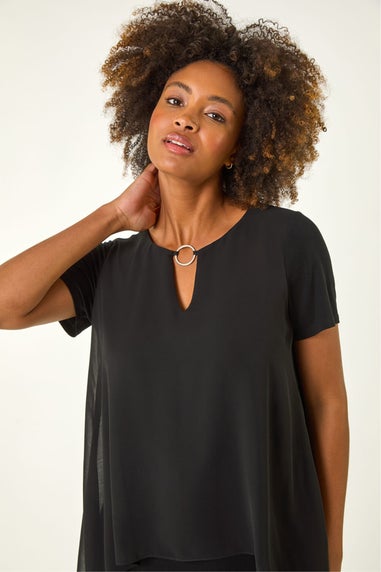 Roman Black Ring Front Chiffon Overlay Top