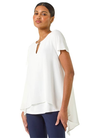 Roman Ivory Ring Front Chiffon Overlay Top