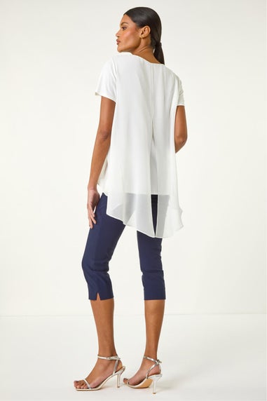 Roman Ivory Ring Front Chiffon Overlay Top
