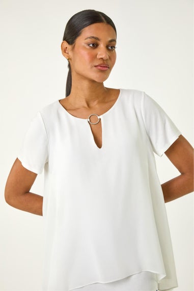Roman Ivory Ring Front Chiffon Overlay Top