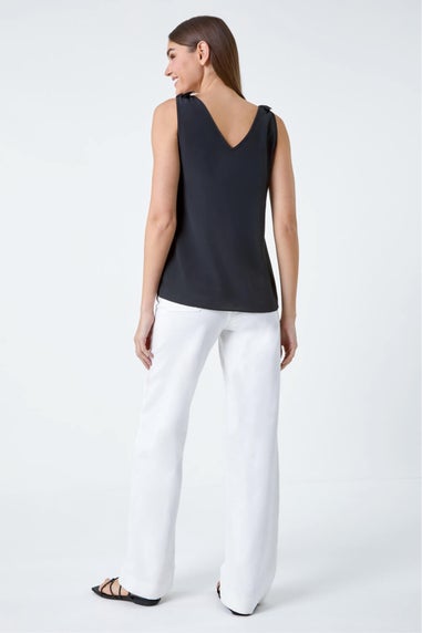 Roman Black Tie Detail Strap V-Neck Cami Top