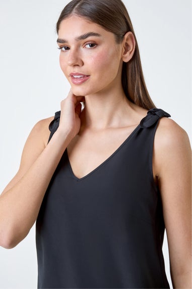 Roman Black Tie Detail Strap V-Neck Cami Top