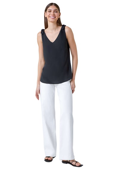 Roman Black Tie Detail Strap V-Neck Cami Top