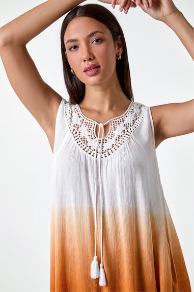 Roman Rust Cotton Lace Detail Ombre V-Neck Vest Top