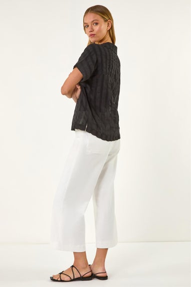 Roman Black Textured Collar V-Neck Top