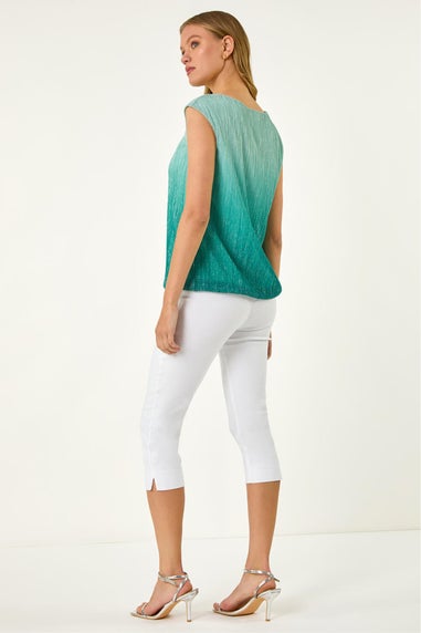 Roman Teal Ombre Plisse Bubble Hem Top