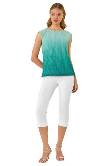 Roman Teal Ombre Plisse Bubble Hem Top