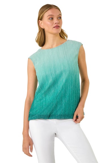 Roman Teal Ombre Plisse Bubble Hem Top