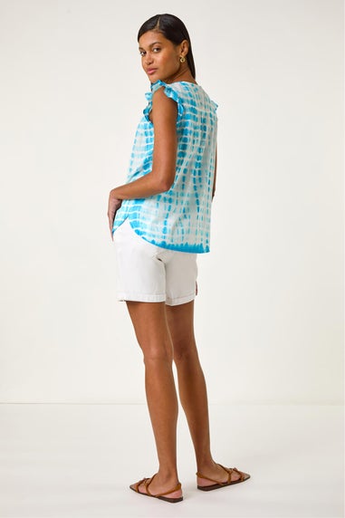 Roman Turquoise Pleated Tie Dye Frill Top
