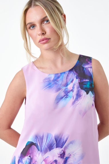 Roman Lilac Petite Floral Overlay Sleeveless Top