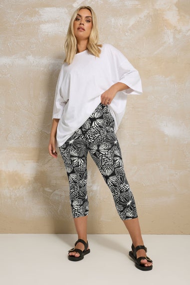 Yours 2 Pack Curve Black Butterfly Print Cropped Leggings