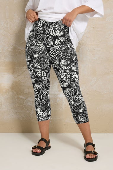 Yours 2 Pack Curve Black Butterfly Print Cropped Leggings