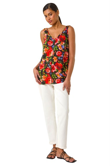 Roman Red Floral Buttoned Vest Top