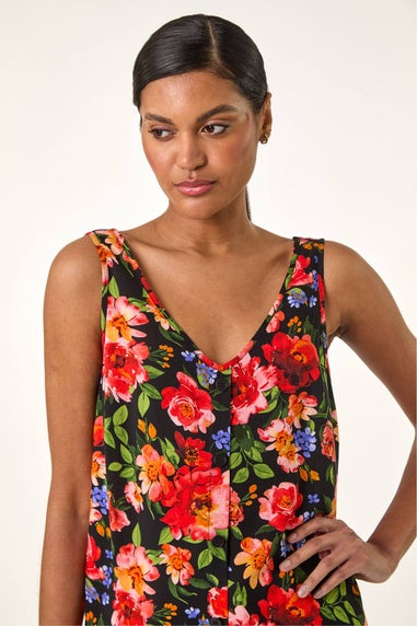 Roman Red Floral Buttoned Vest Top
