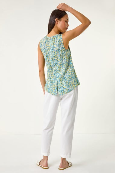 Roman Blue Petite Ditsy Print Shell Top