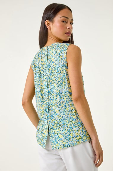Roman Blue Petite Ditsy Print Shell Top