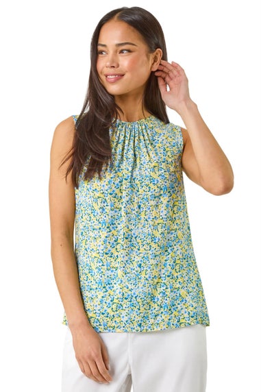 Roman Blue Petite Ditsy Print Shell Top