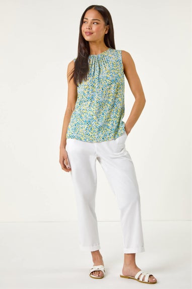 Roman Blue Petite Ditsy Print Shell Top