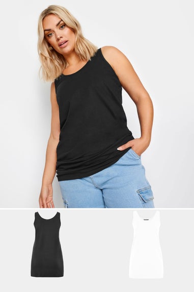 Yours 2 Pack Curve Black & White Longline Vest Tops