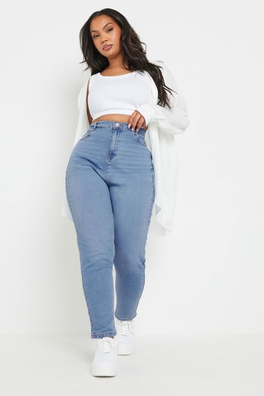 Yours Curve Light Blue Wash Mom Jeans