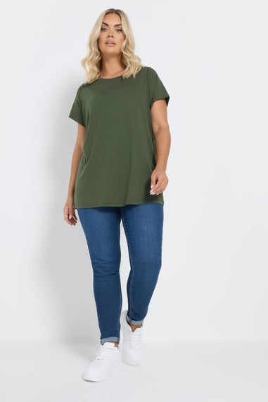 Yours Curve 3 Pack Green & White Essential T Shirts