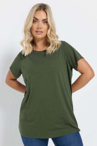 Yours Curve 3 Pack Green & White Essential T Shirts