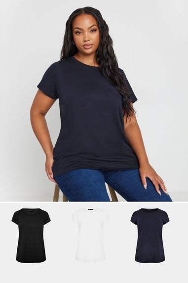 Yours 3 Pack Curve Navy Blue & Black Core T Shirts