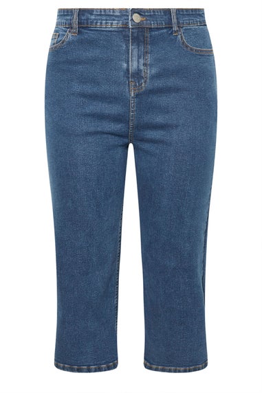 Yours Curve Mid Blue Wide Leg Cropped Denim Jeans