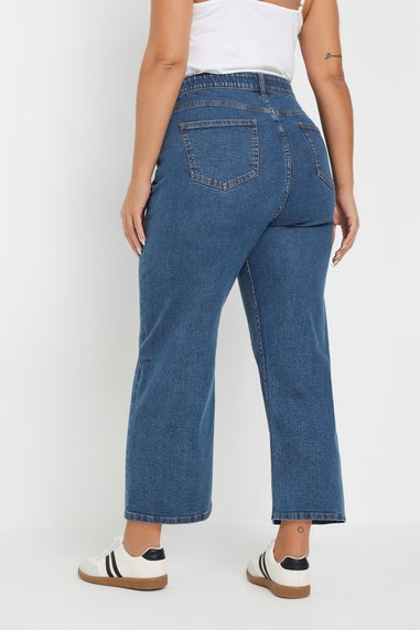Yours Curve Mid Blue Wide Leg Cropped Denim Jeans