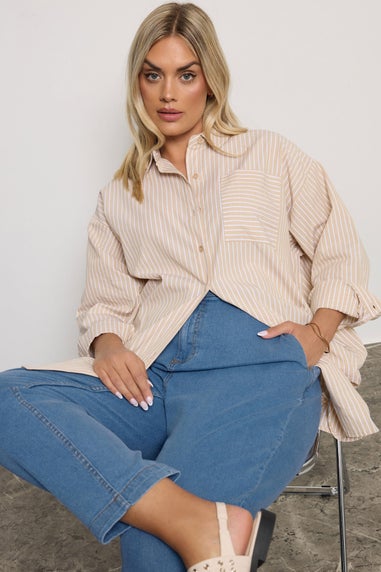 Yours Curve Mid Blue Stretch Denim Barrel Jeans