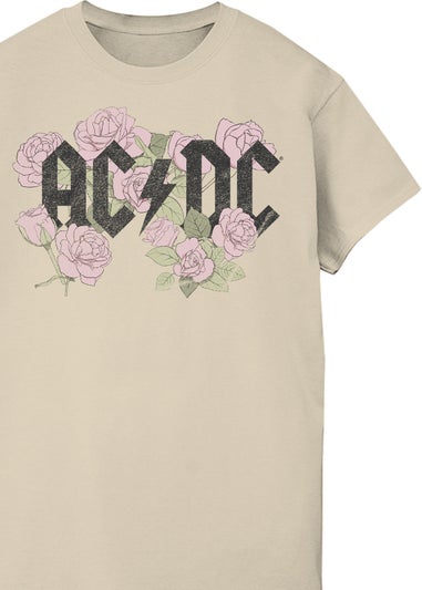 ACDC Flowers Logo Sand Boyfriend Fit Music Graphic T-Shirt