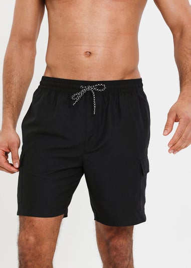 Threadbare Black Mid-length Cargo Swim Shorts