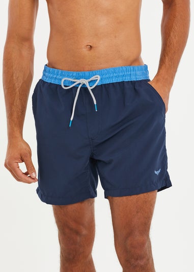 Threadbare Navy Contrast Waistband Swim Shorts