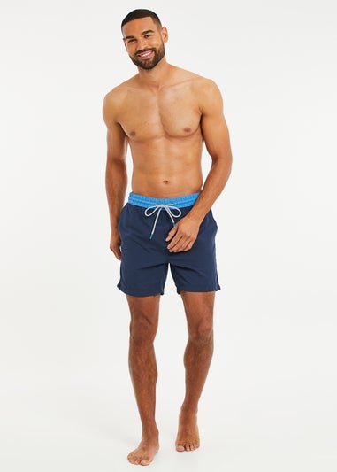 Threadbare Navy Contrast Waistband Swim Shorts
