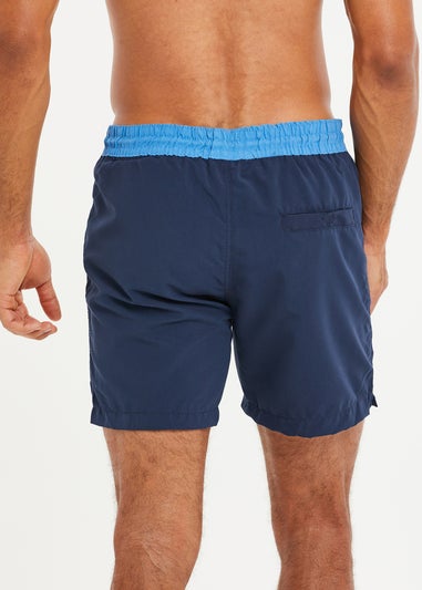 Threadbare Navy Contrast Waistband Swim Shorts